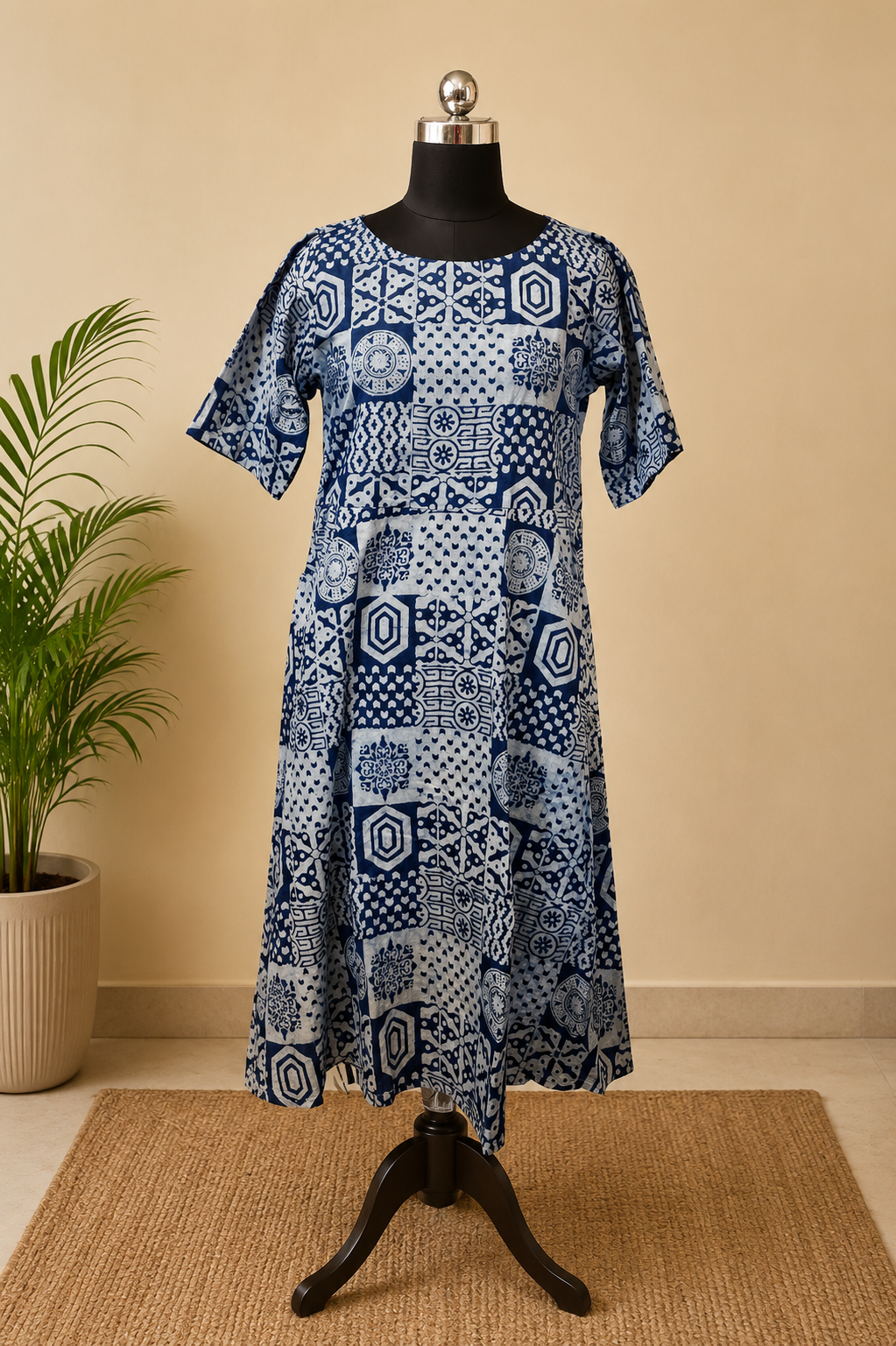 Pure Indigo Blue Hand block Print One-Piece