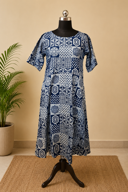 Pure Indigo Blue Hand block Print One-Piece