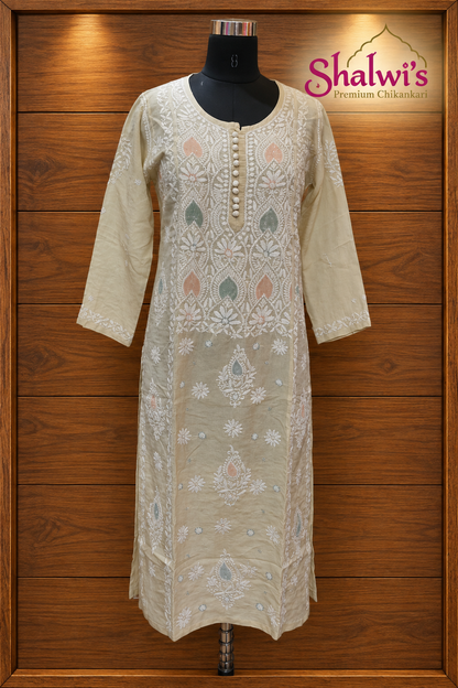 Pure Tissue Kurti with Intricate Chikankari & Cutdana Jaali Handwork