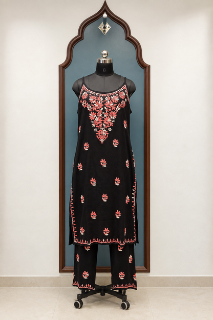 Rayon Noodle Strap Chikankari handwork Coord Set