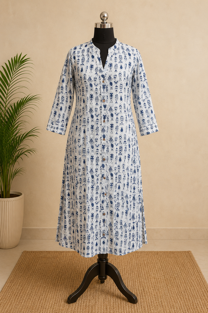Pure Indigo Fish print Hand block One-Piece