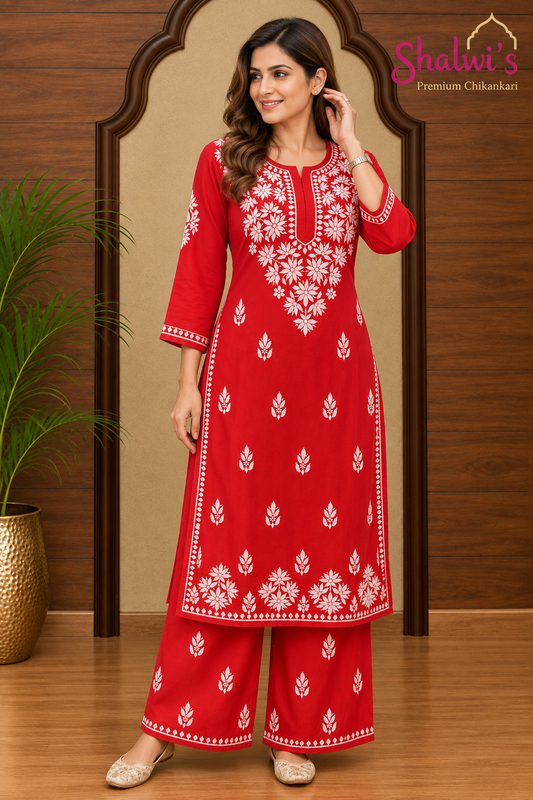 Rayon Co-ord Set with Chikankari Handwork