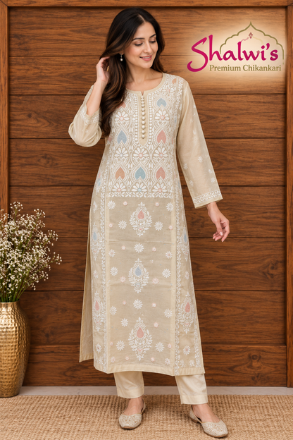 Pure Tissue Kurti with Intricate Chikankari & Cutdana Jaali Handwork