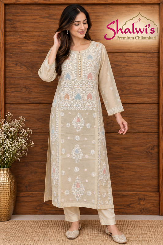 Pure Tissue Kurti with Intricate Chikankari & Cutdana Jaali Handwork