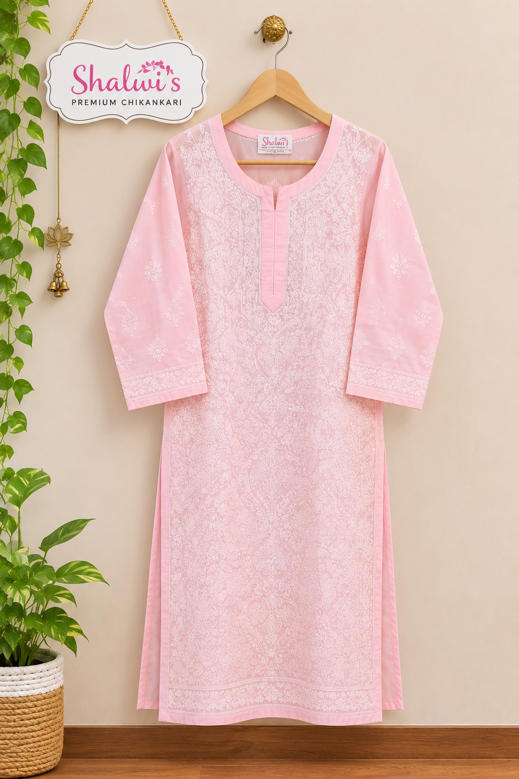 Cotton Voile Long Kurti with Chikankari Shadow Work