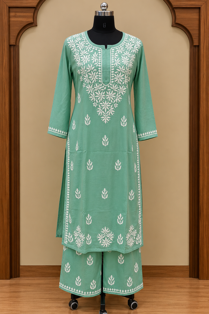 Rayon Co-ord Set with Chikankari Handwork