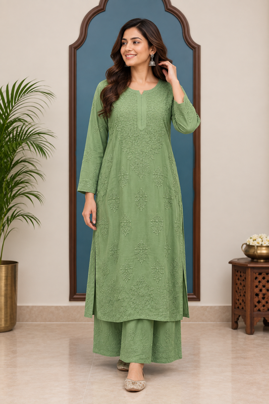 Pure Muslin Chikankari handcrafted Coord Set