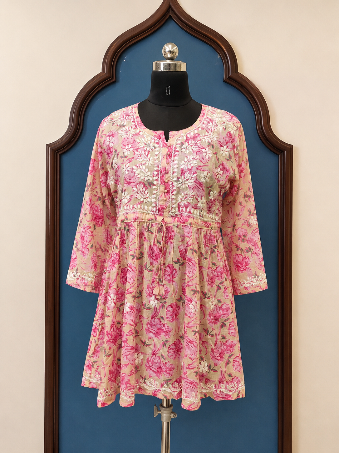 Mul Cotton Frock Style Short Kurti with Chikankari