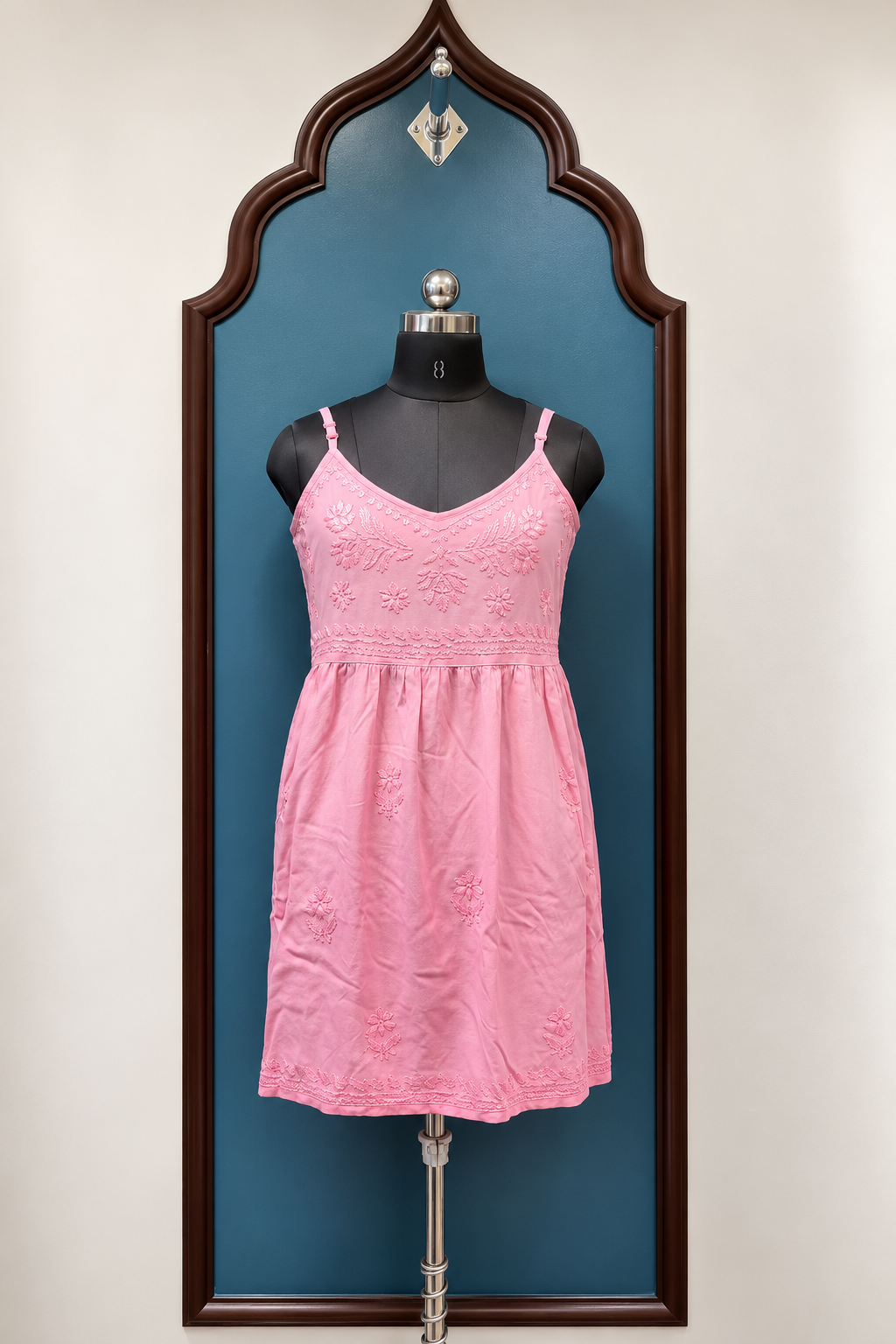 Rayon Noodle Strap Frock Kurti with Chikankari