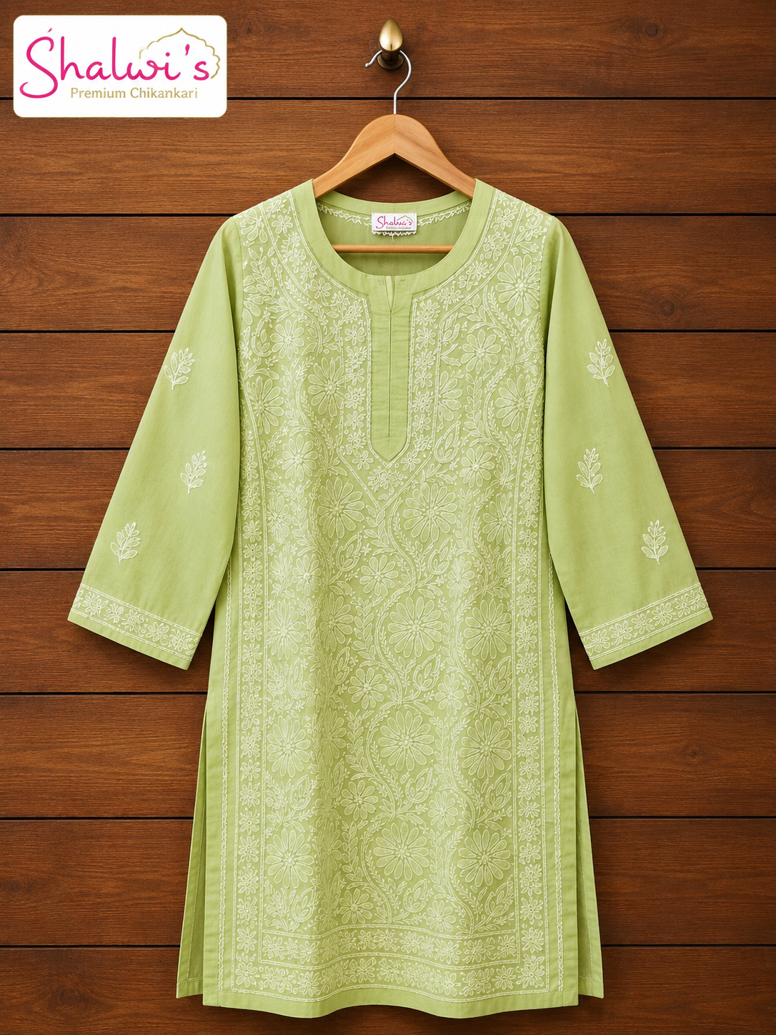 Cotton Voile Long Kurti with Chikankari Shadow Work