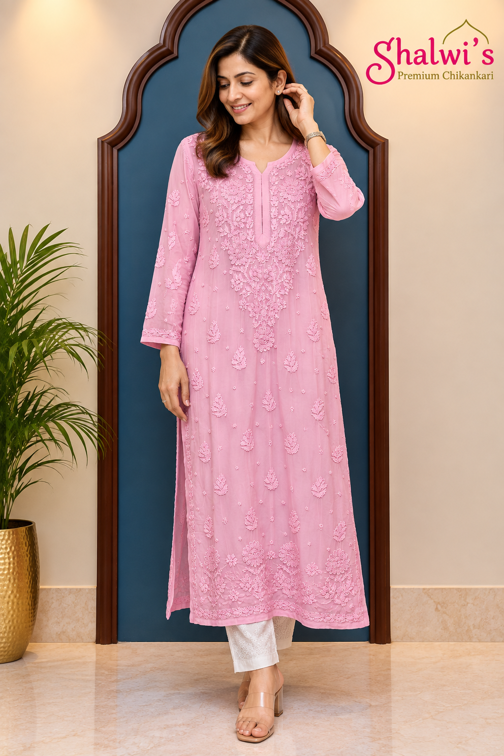Premium Pure Viscose Long Kurti with Moti Cutdana Handwork