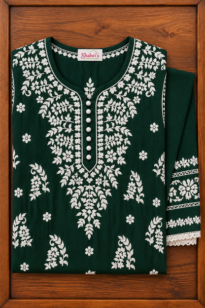 Pure Modal Long Kurti with Intricate Chikankari Handwork