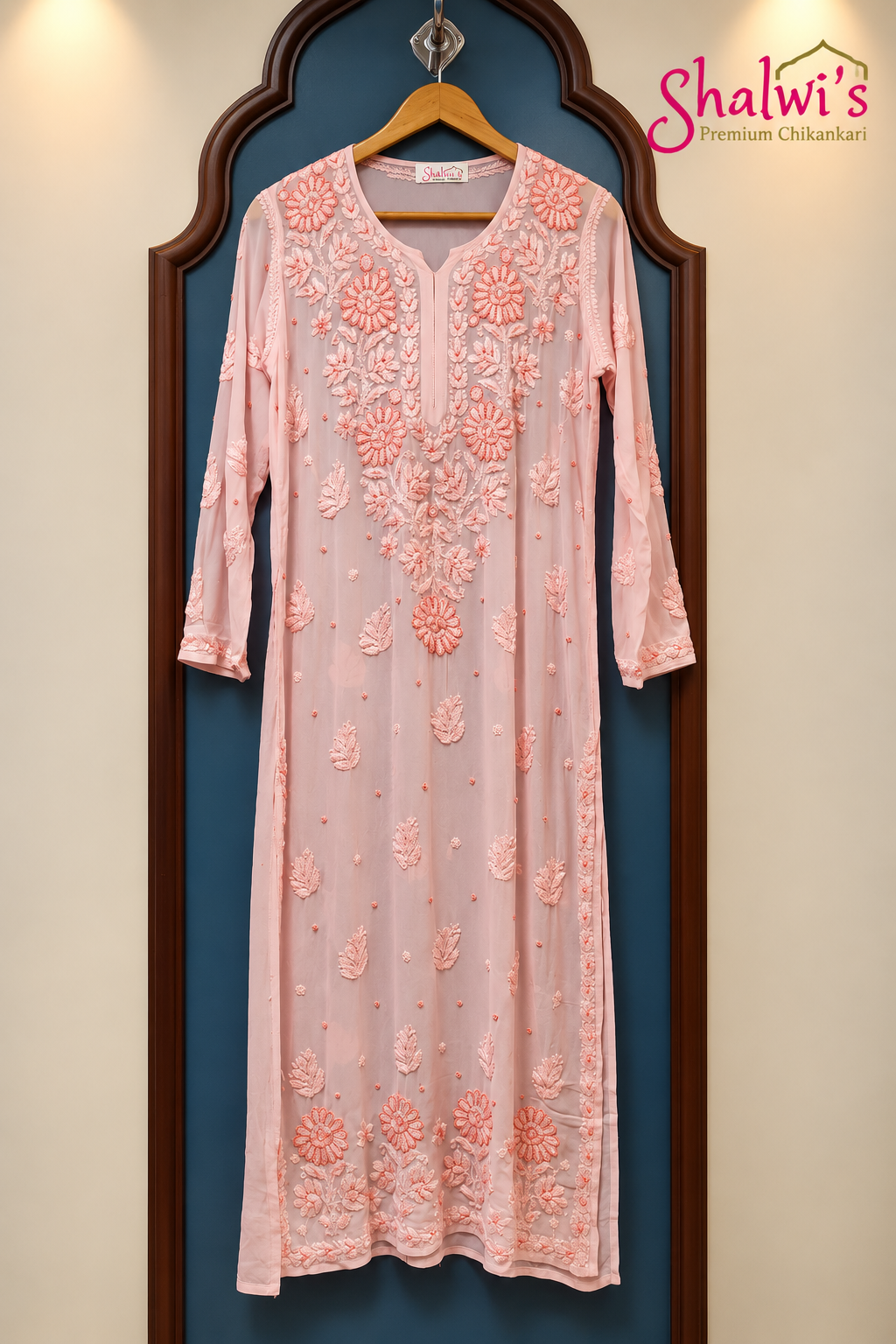 Premium Pure Viscose Long Kurti with Moti Cutdana Handwork