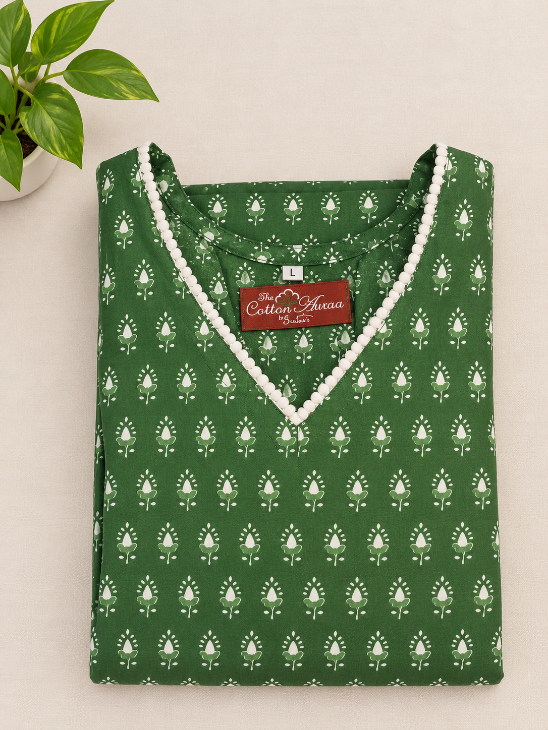 Pure Cotton Green Hand block Print One-Piece