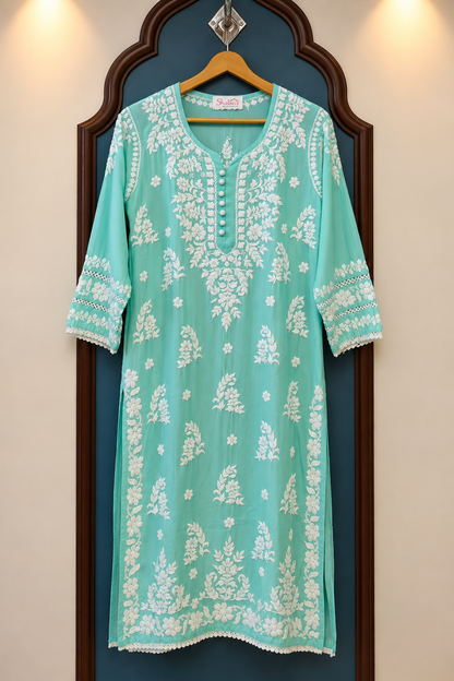 Pure Modal Long Kurti with Intricate Chikankari Handwork