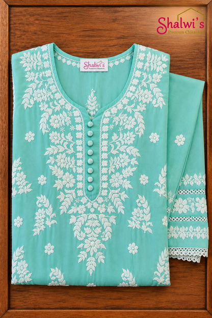 Pure Modal Long Kurti with Intricate Chikankari Handwork