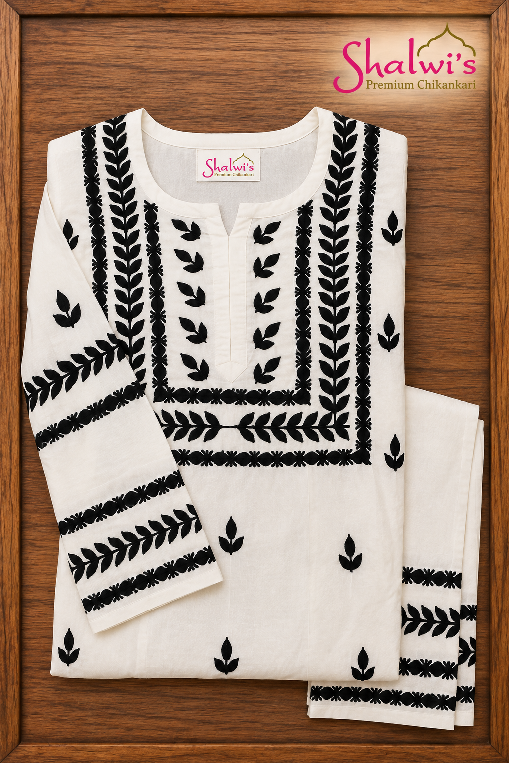 Pure Cotton White Co-ord Set with Black Chikankari Handwork