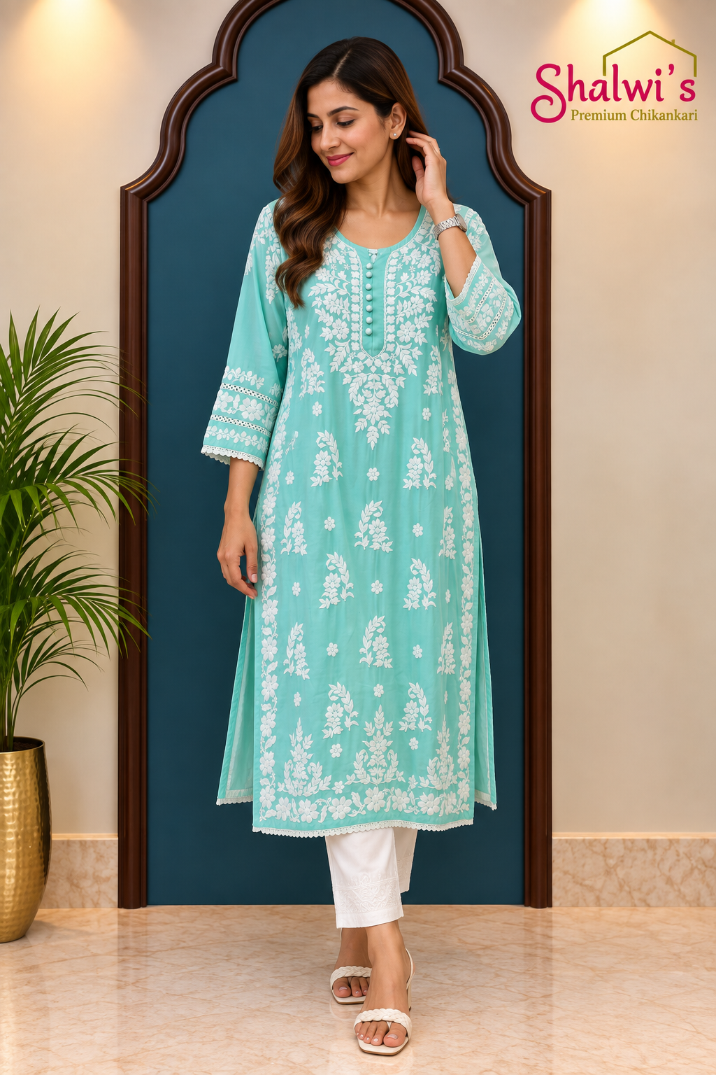 Pure Modal Long Kurti with Intricate Chikankari Handwork