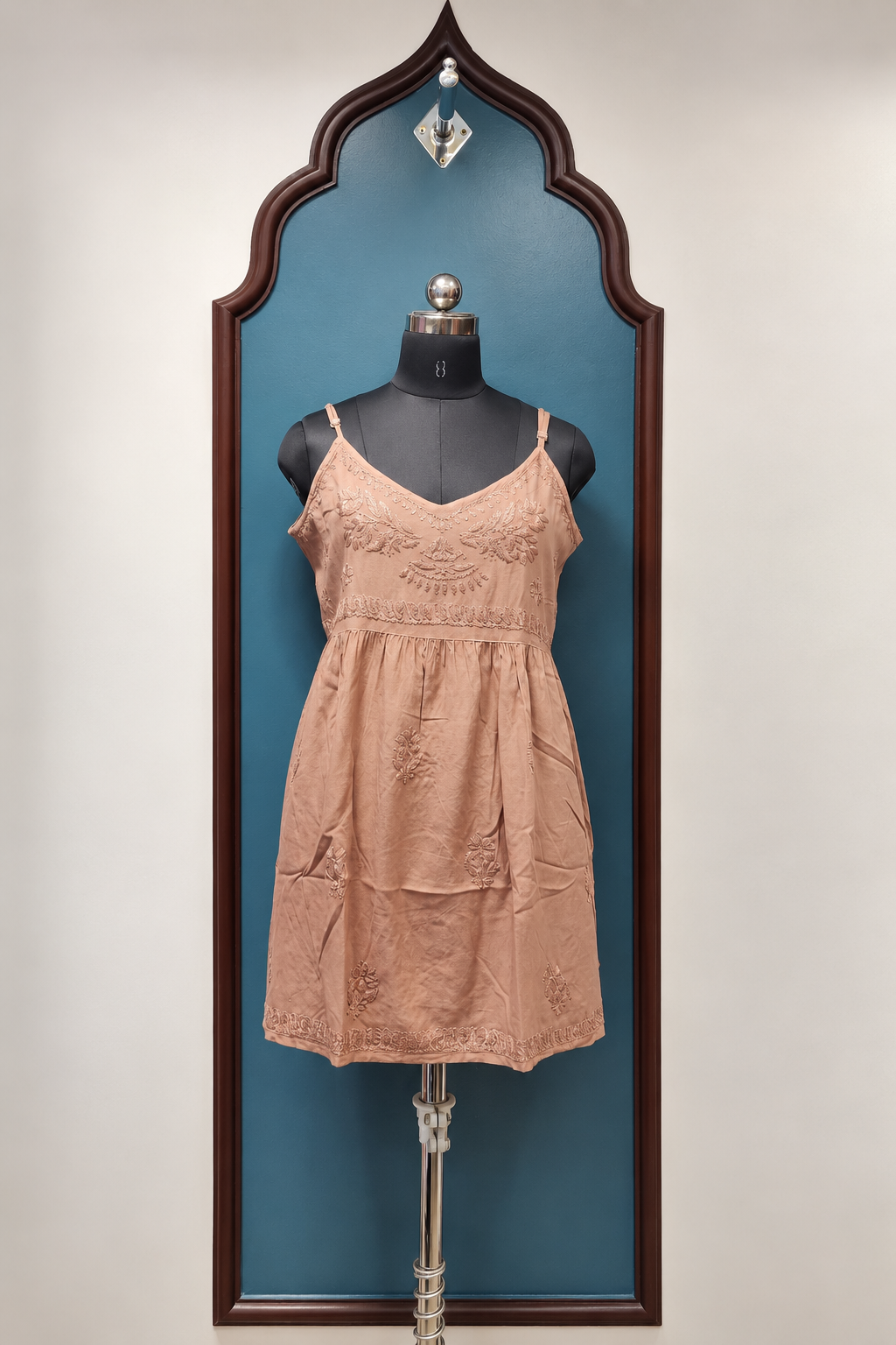 Rayon Noodle Strap Frock Kurti with Chikankari