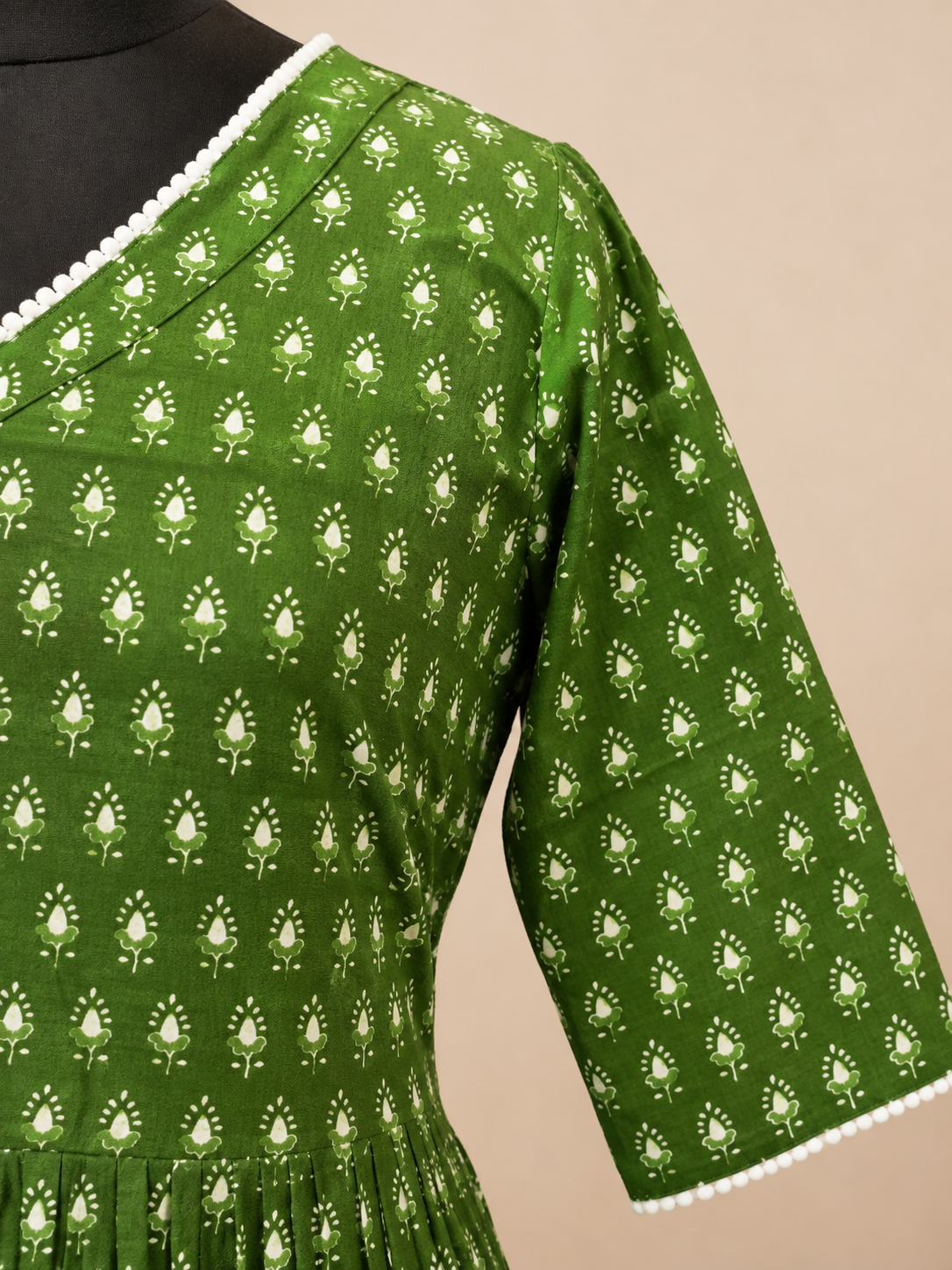 Pure Cotton Green Hand block Print One-Piece
