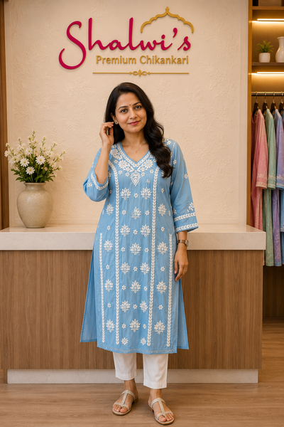 Pure Chanderi Chikankari Handcrafted Kurti