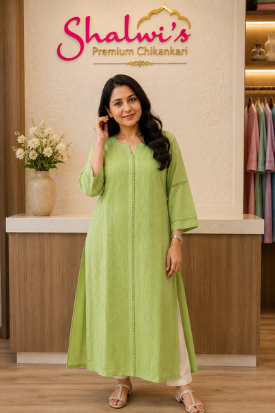 Pure Muslin Chikankari Long Kurti
