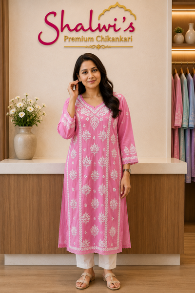 Pure Chanderi Chikankari Handcrafted Kurti
