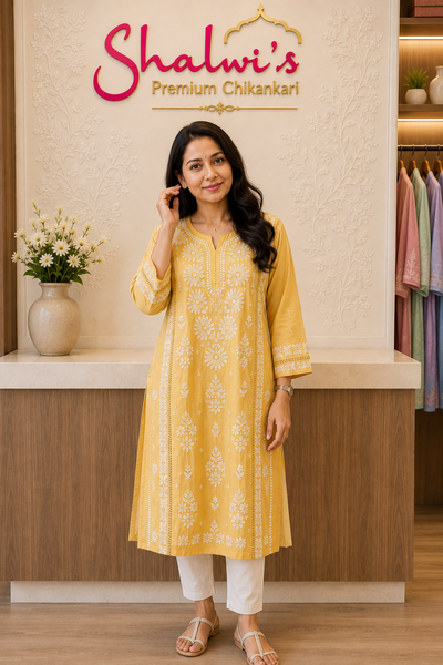 Pure Chanderi Chikankari Handcrafted Kurti