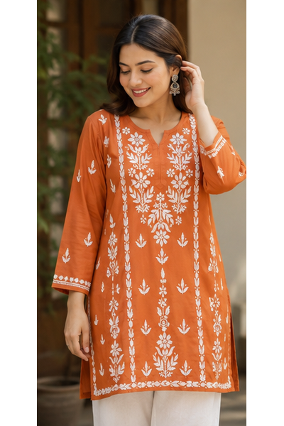 Rayon Short Kurti with Handcrafted Chikankari