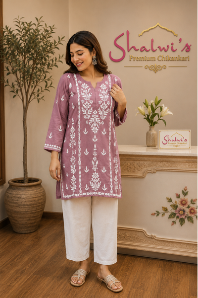 Rayon Short Kurti with Handcrafted Chikankari