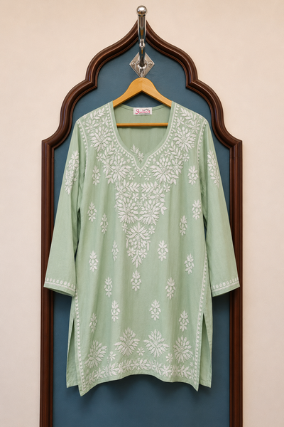 Rayon Short Kurti with Handcrafted Chikankari