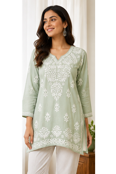 Rayon Short Kurti with Handcrafted Chikankari